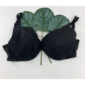 Cacique Black Lace Adjustable Strap Hook Eye Padded Underwire Full Coverage Bra